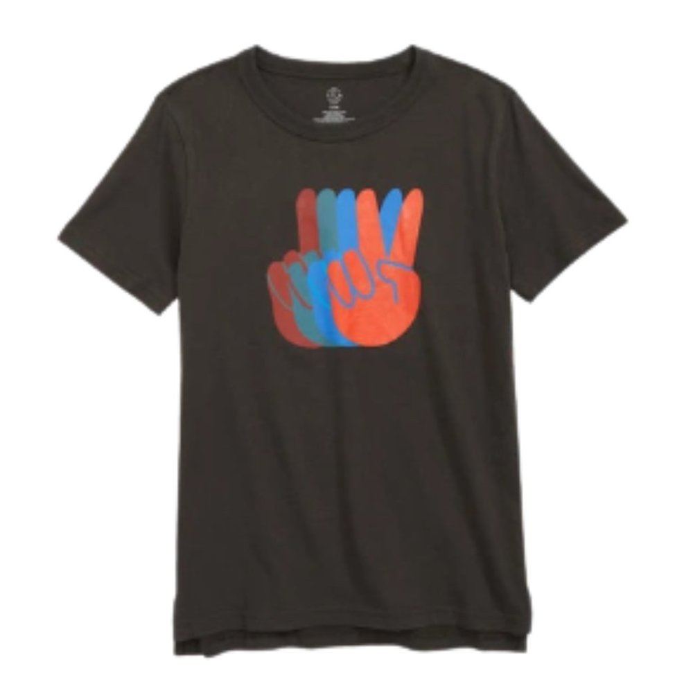 Treasure & Bond Kids Relaxed Fit Graphic Tee In Black Raven Peace Sign S 7/8 NWT